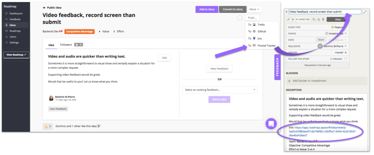 Push idea to Pivotal Tracker